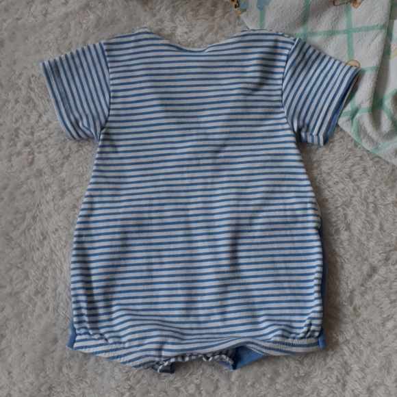 Carter's Vintage Babies Blue and White 100% Cotton Striped Romper Size 6-9 MO - Picture 8 of 8